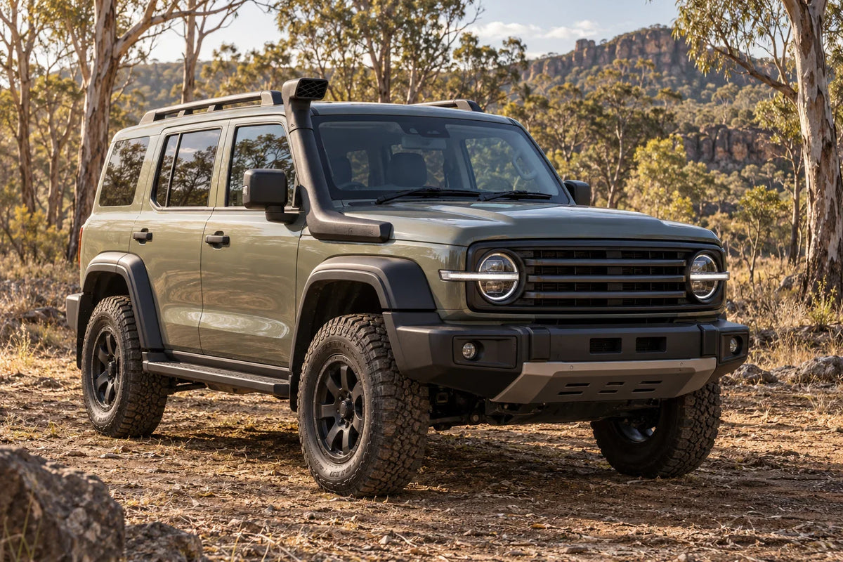 AI concept of an unbranded 4WD with a raised air intake on dry Australian ground; not a photograph of the listed TANK 300 kit or proof of fitment