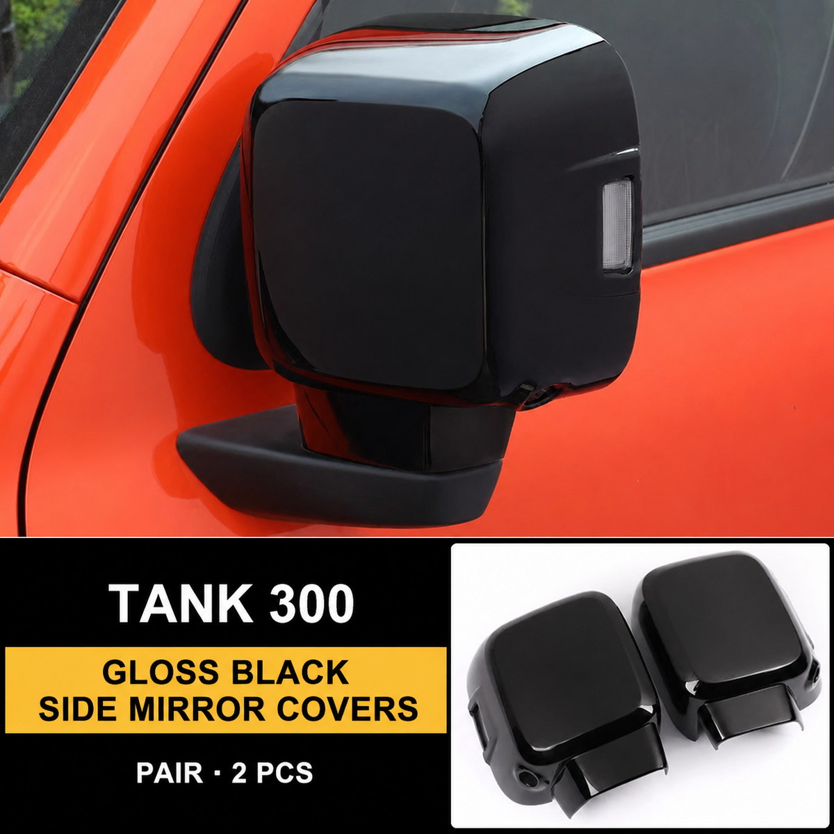 Gloss Black Side Mirror Covers for Tank 300