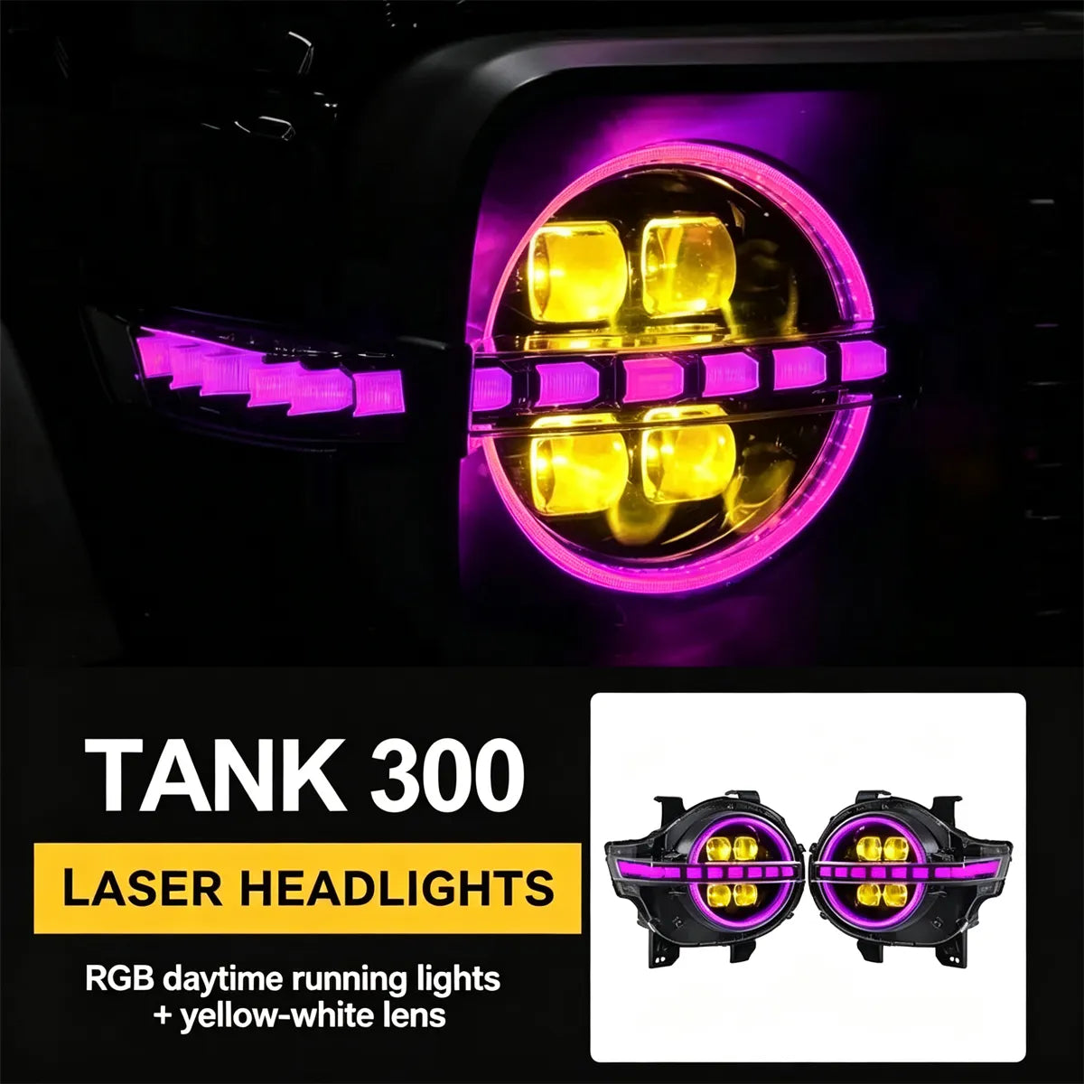 Front headlight for Tank 300, LED-lens, RGB DHO, streaming turn signals