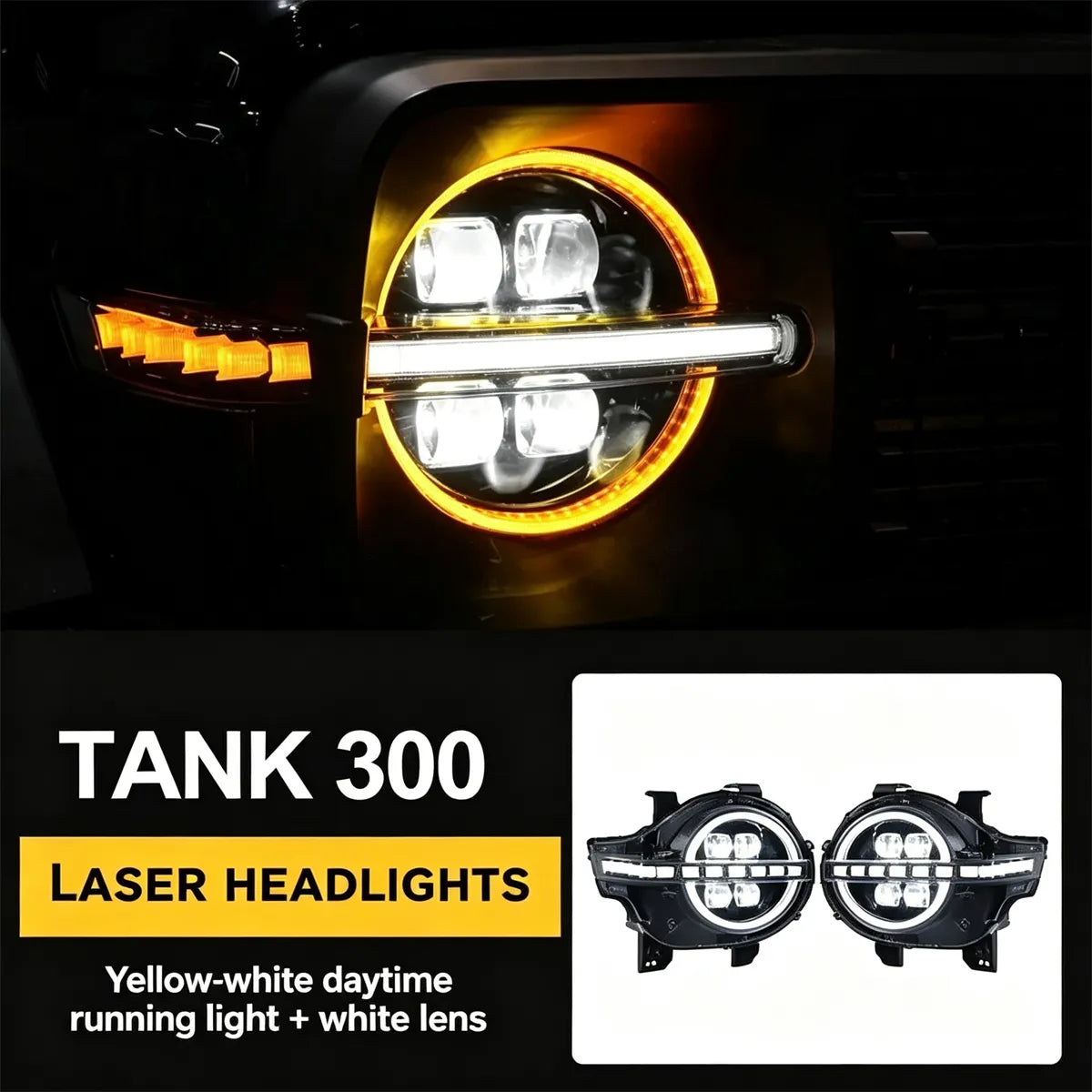Front headlight for Tank 300, LED-lens, RGB DHO, streaming turn signals