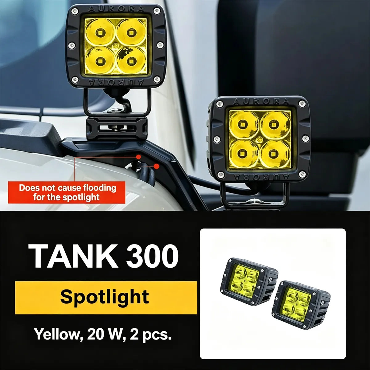 Bracket on the hood for Tank 300, for the spotlight and action camera on the A rack