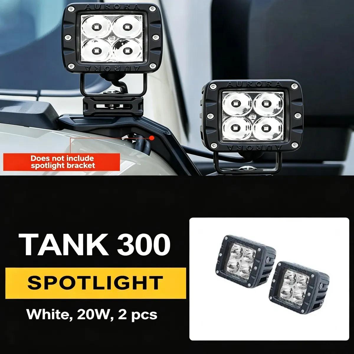 Bracket on the hood for Tank 300, for the spotlight and action camera on the A rack