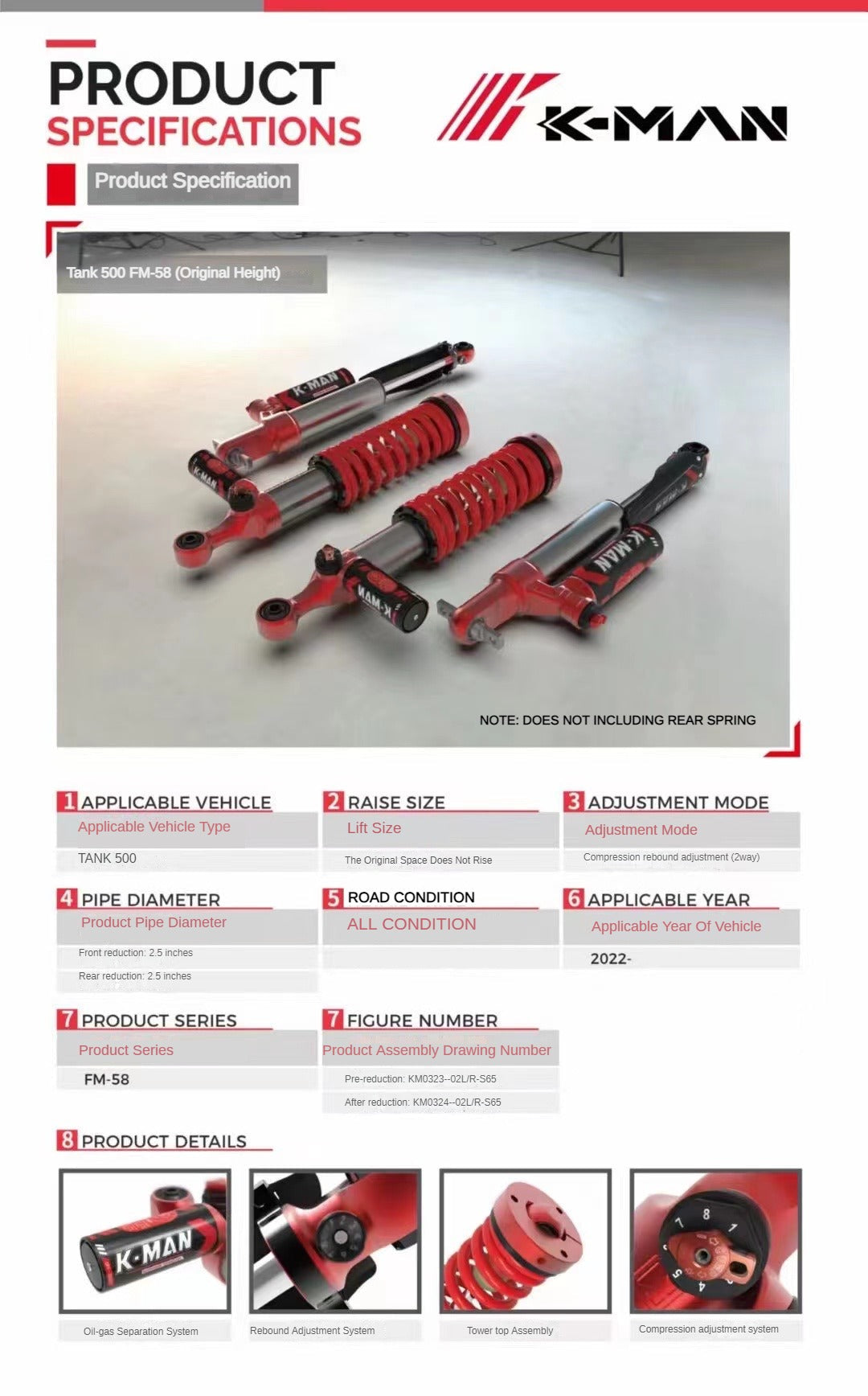 GWM TANK 500 K-MAN NITROGEN SUSPENSION SHOCK ABSORBER KIT