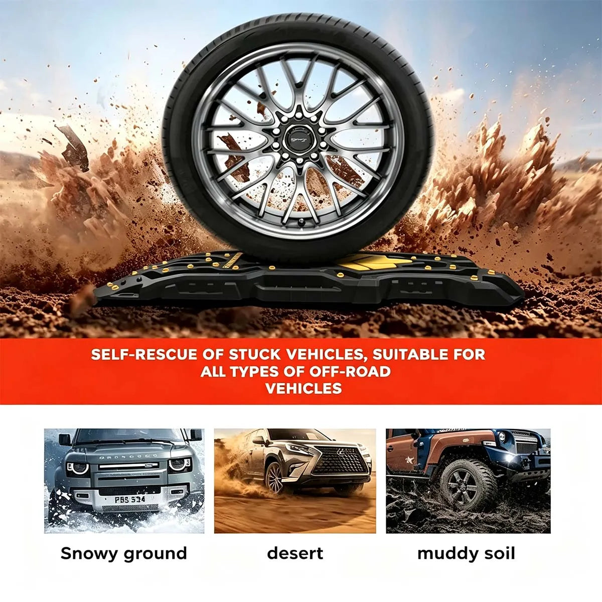 Off-Road Recovery Traction Board Set for Snow, Mud and Sand