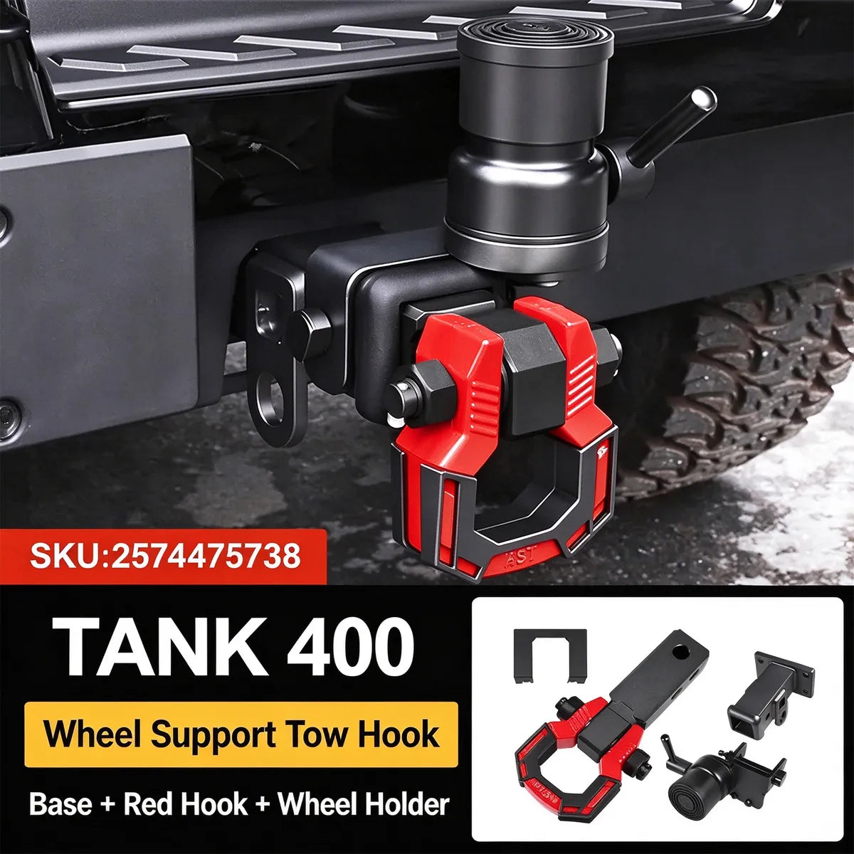 GWM Tank 400 rear wheel-support tow kit – Red rectangular shackle kit (Tank400-TCGDTQ-1)