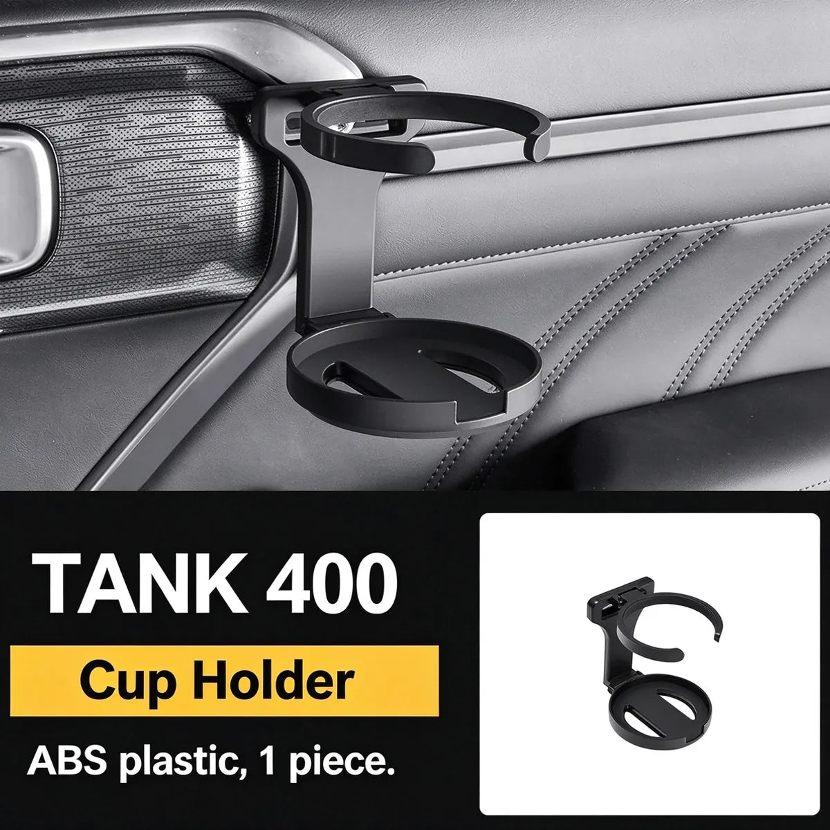 GWM Tank 400 folding door-mounted cup holder – installed view