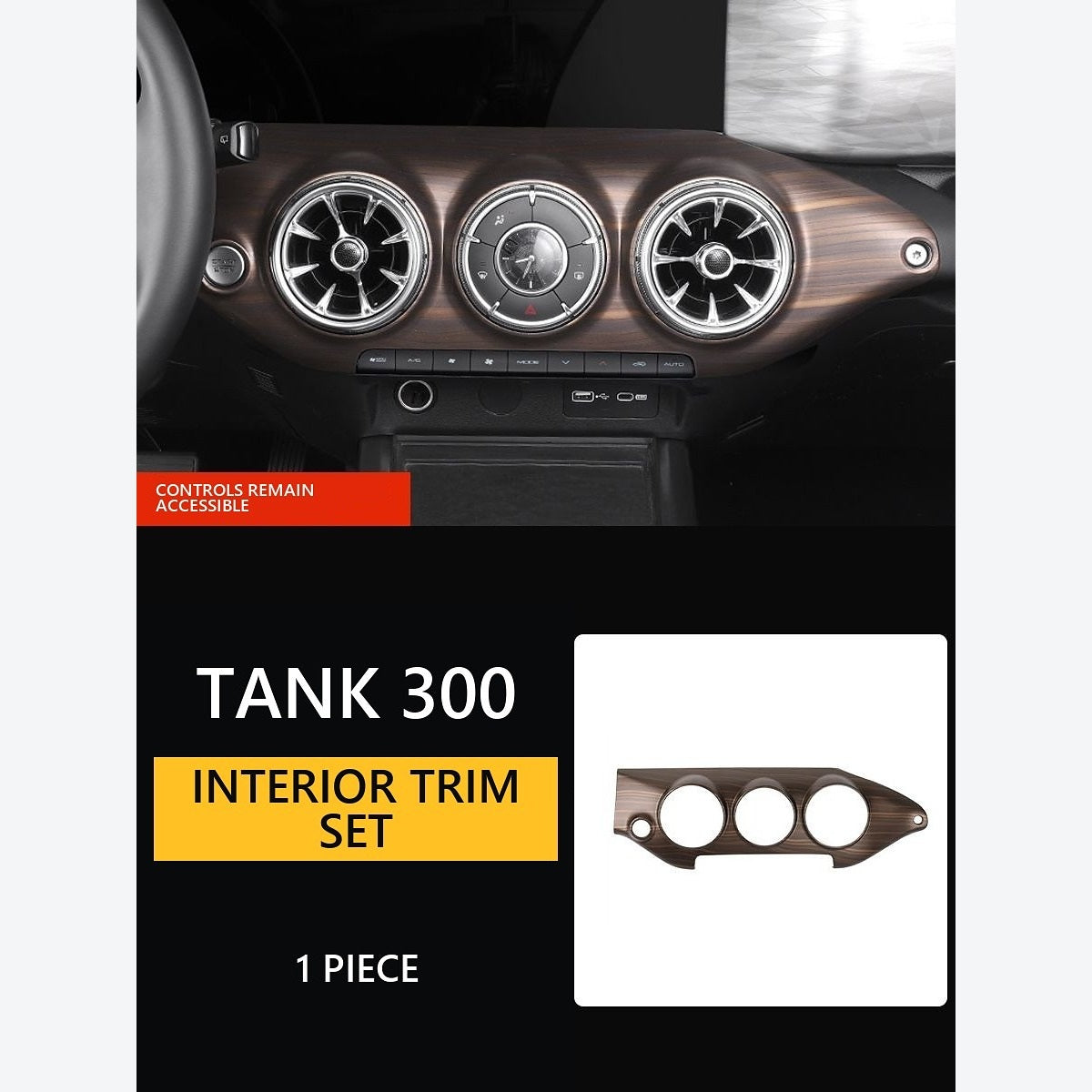 Wood-Look Interior Trim Collection for GWM Tank 300 – Centre Dashboard Air Vent Trim – Full Surround