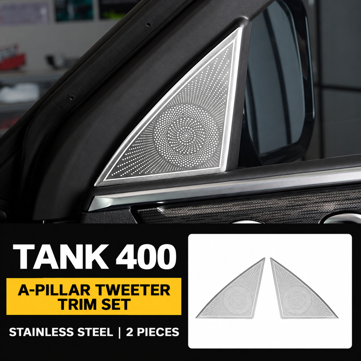 Speaker Grille Cover Collection for GWM Tank 400 – A-Pillar Tweeter Grilles – Silver
