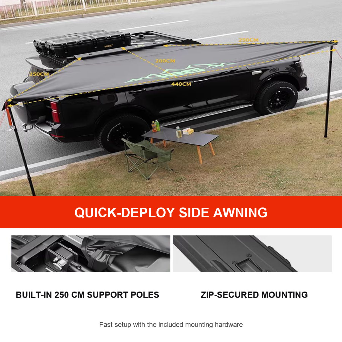 Quick-Deploy Side Awning for GWM Tank 300 / 400 / 500 – product image 2