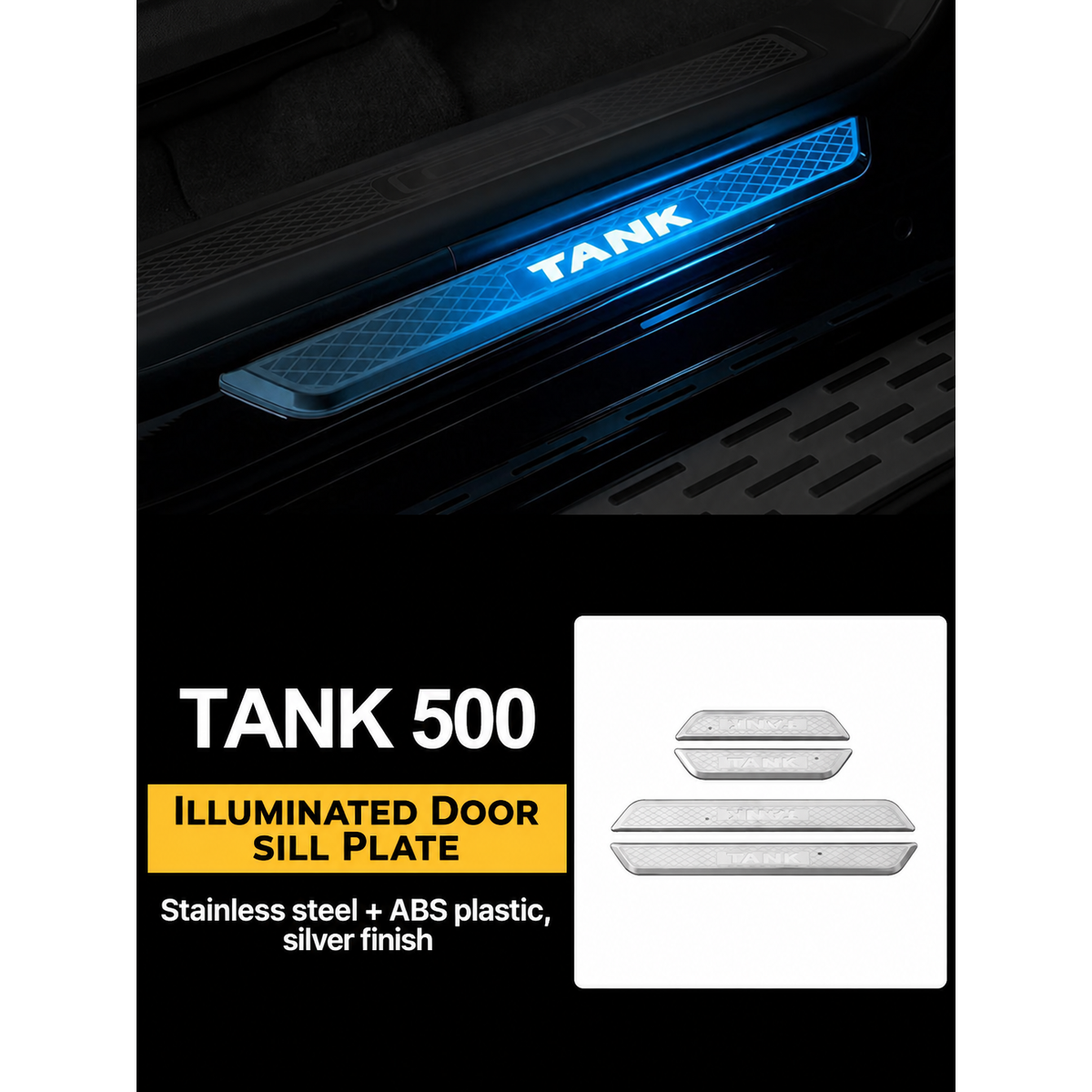 Battery-Powered LED Door Sill Plates for GWM Tank 500 – 4-Piece Set – gallery image 2