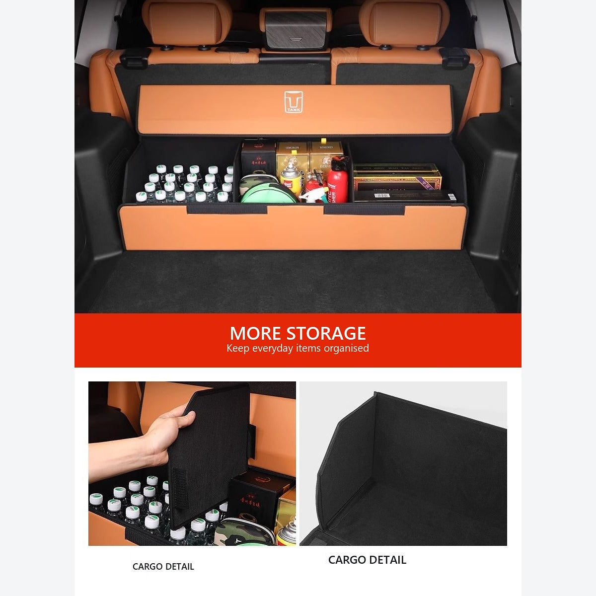 Large Fold-Out Cargo Organiser and Boot Liner for GWM Tank 500 – Light Brown – image 2