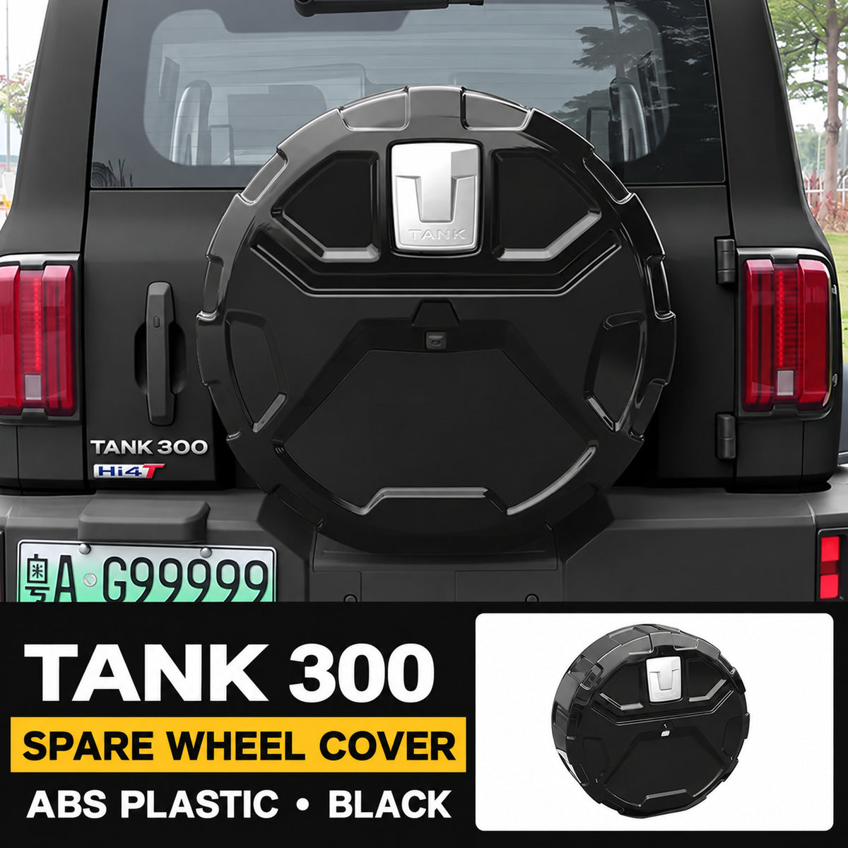 Rugged Hard Spare Wheel Cover for GWM Tank 300 – T-Badge Style – black