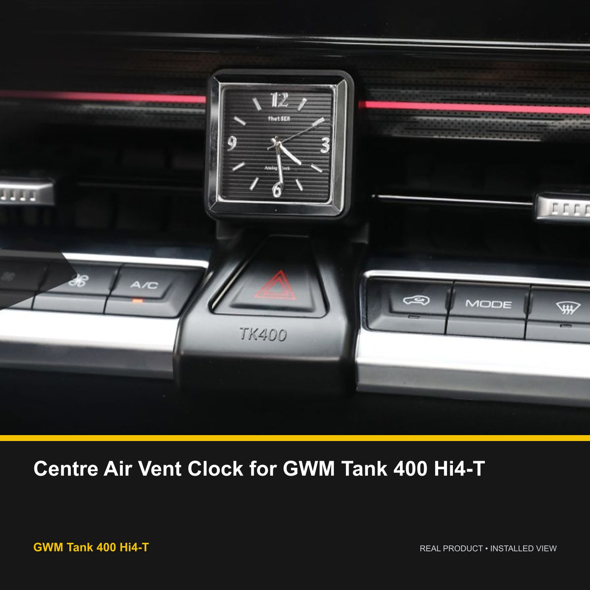Installed view of Centre Air Vent Clock for GWM Tank 400 Hi4-T