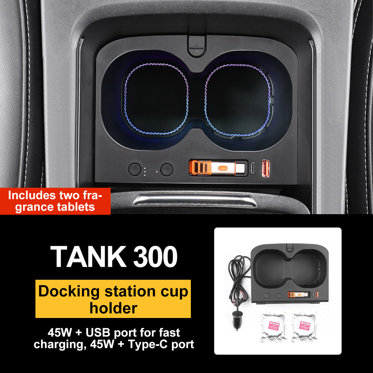 GWM Tank 300 centre-console cup-holder charging dock installed