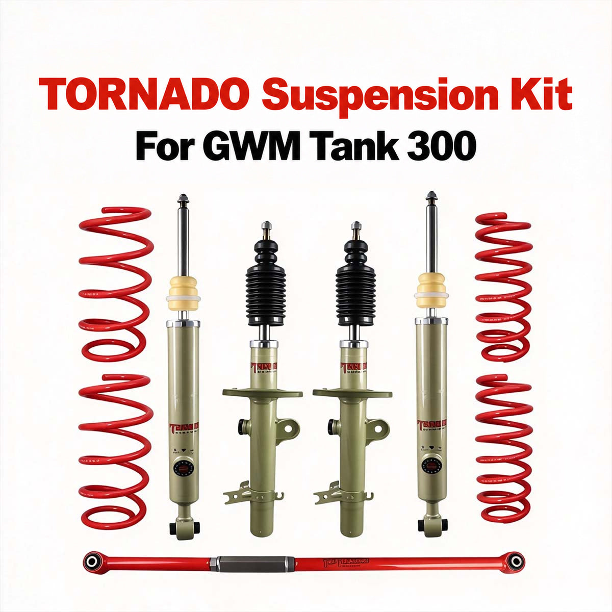TORNADO suspension kit components pictured for GWM Tank 300