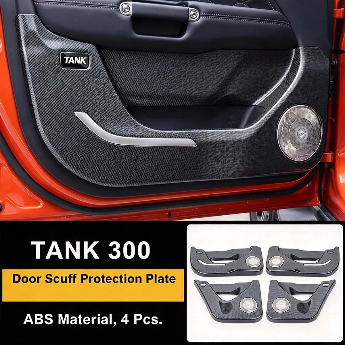 Tank 300 door scuff protection plates, four pieces shown