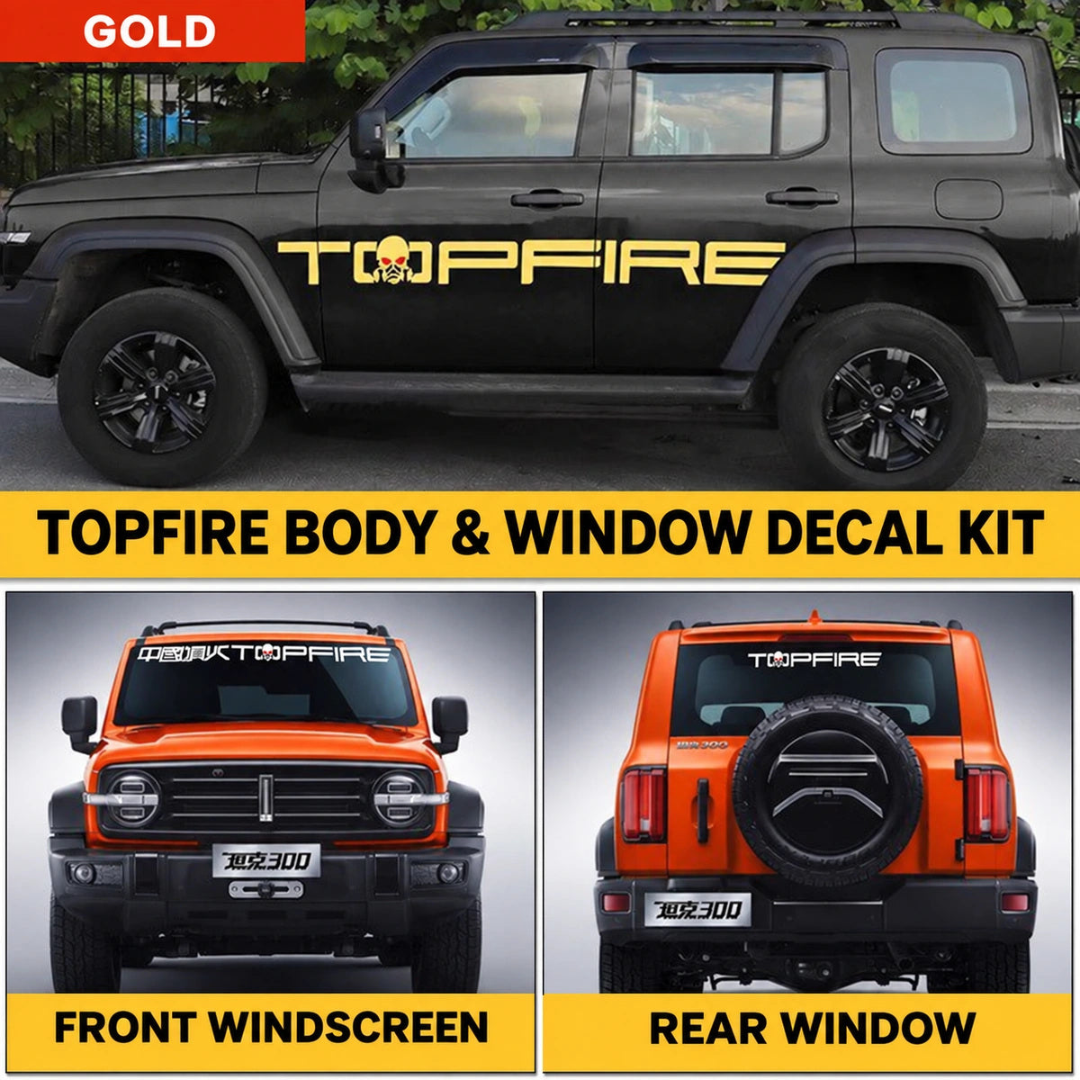 GWM Tank 300 Gold decals – verified product photograph