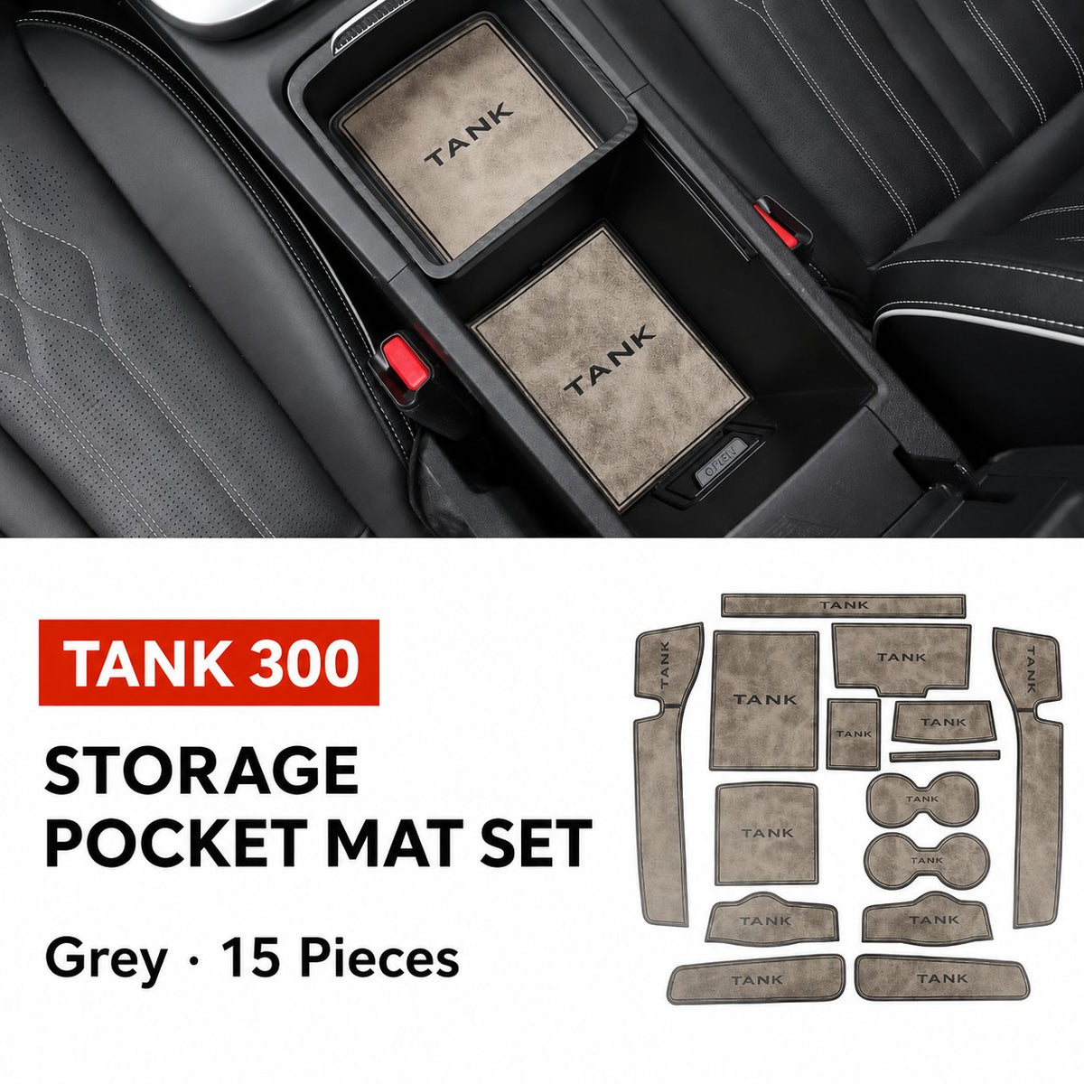 Leather Interior Storage Mat Set for Tank 300#Colour_Gray, matte