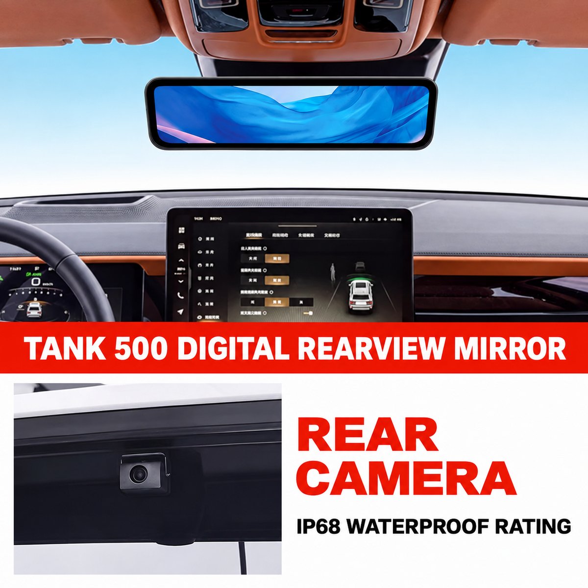 OEM-Style Rear-View Mirror Dash Camera for Tank 500: HD, night vision, front and rear recording – image 4
