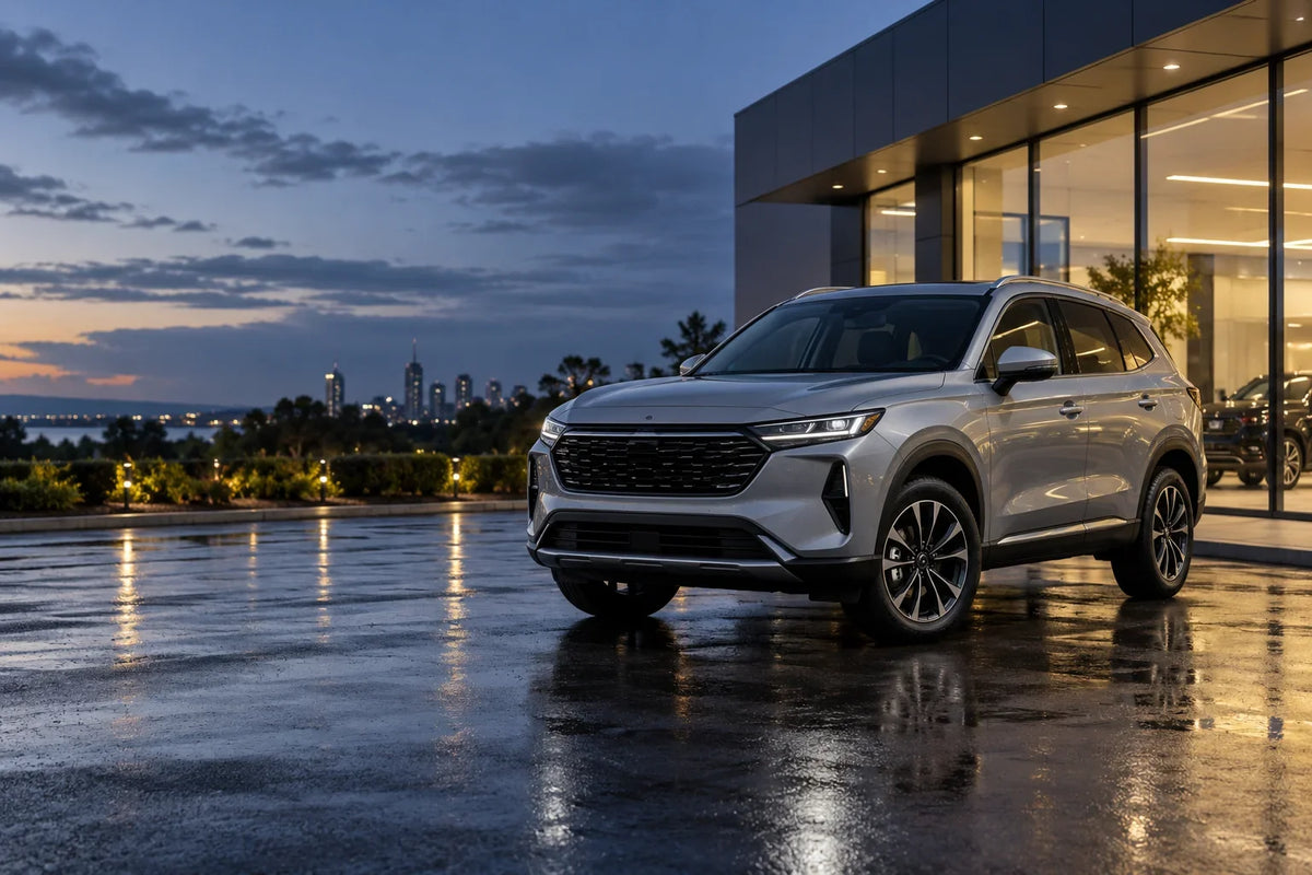 Generic AI concept of an unbranded midsize AWD SUV outside a dealership; not a photograph of a Haval H6 or evidence of an actual GWM offer