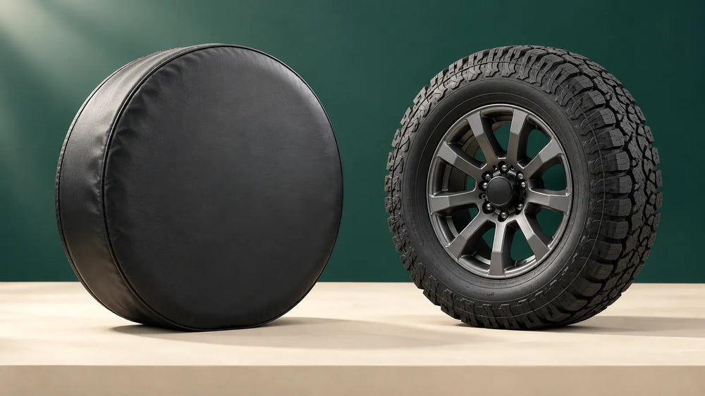 AI concept comparing a full spare wheel cover with an exposed wheel and small centre cover