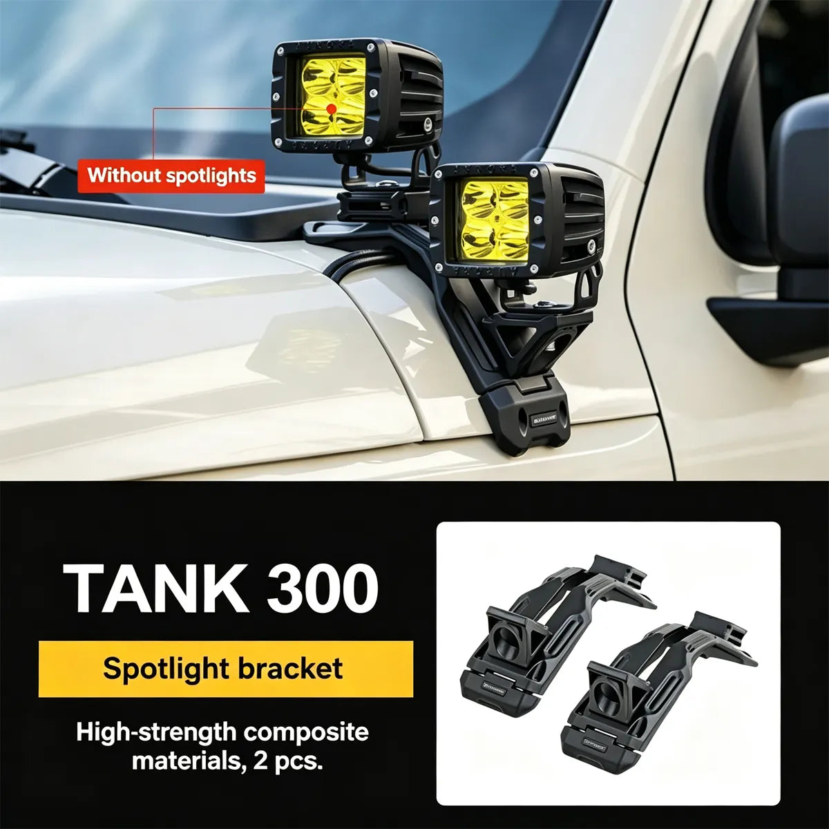 Bracket on the hood for Tank 300, for the spotlight and action camera on the A rack