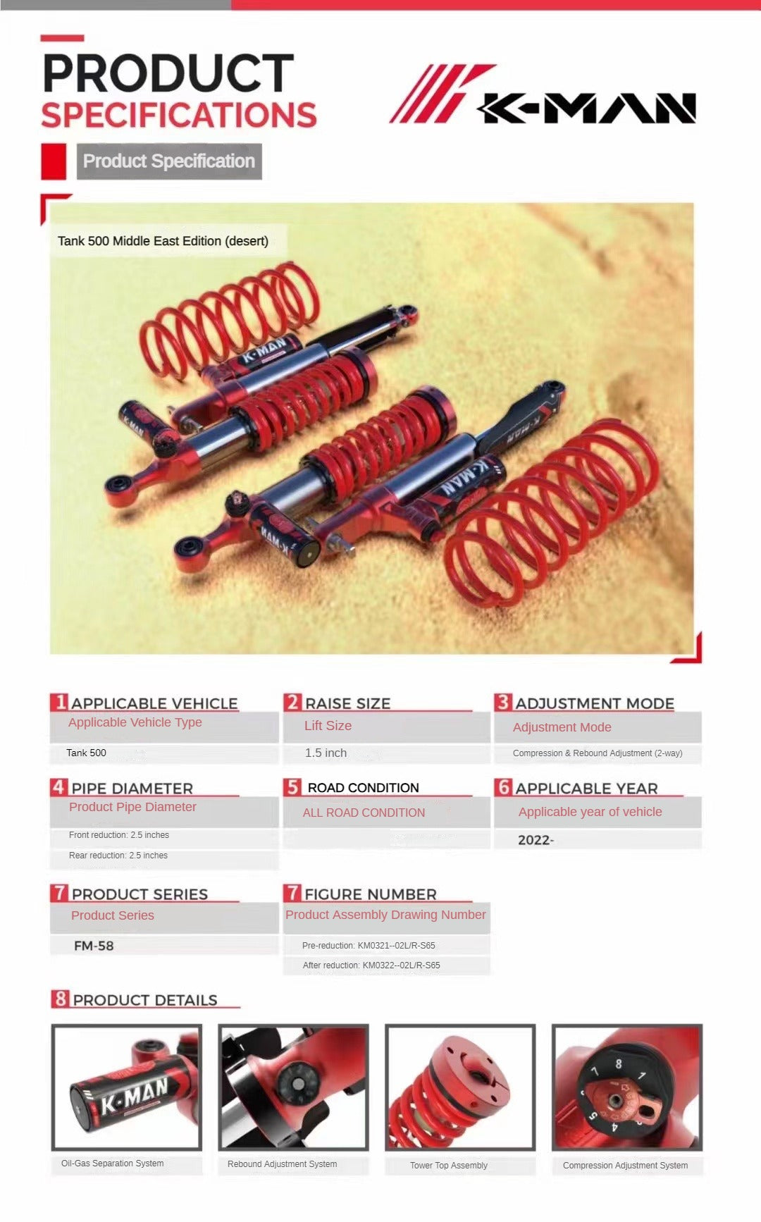 GWM TANK 500 K-MAN NITROGEN SUSPENSION SHOCK ABSORBER KIT