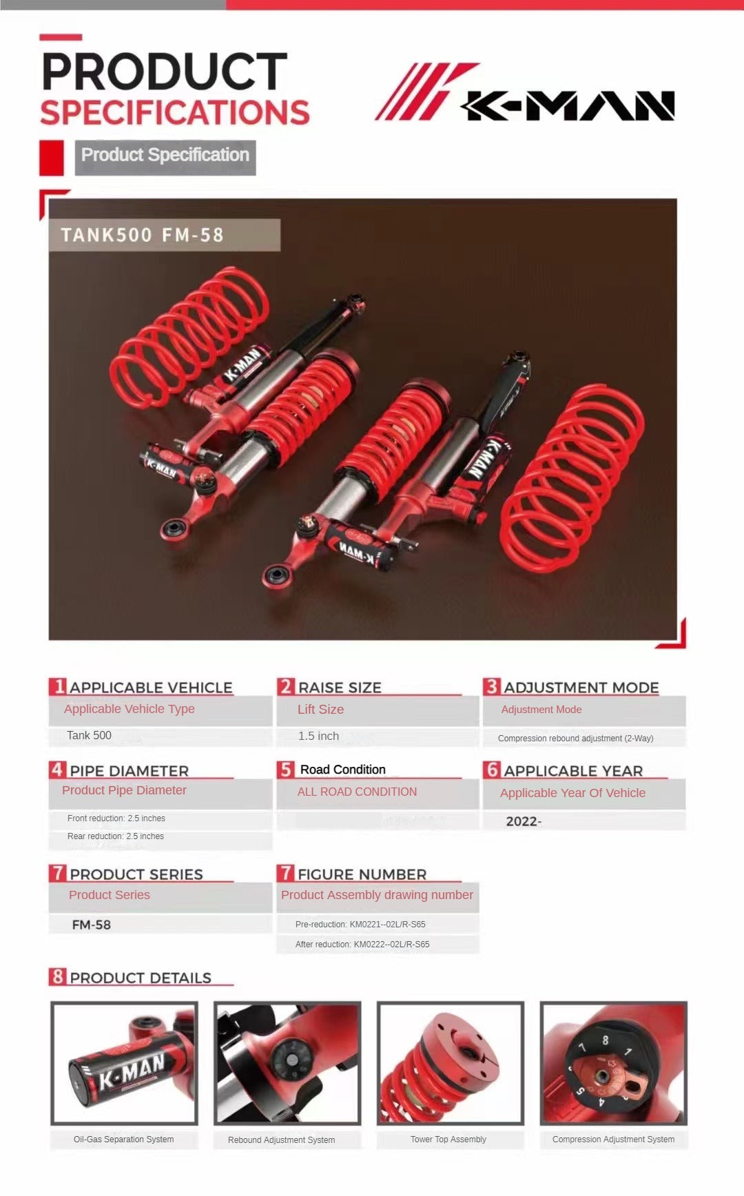 GWM TANK 500 K-MAN NITROGEN SUSPENSION SHOCK ABSORBER KIT