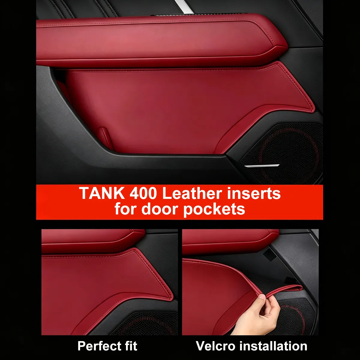 Leather liners for lower door pockets Tank 400 Hi4-T