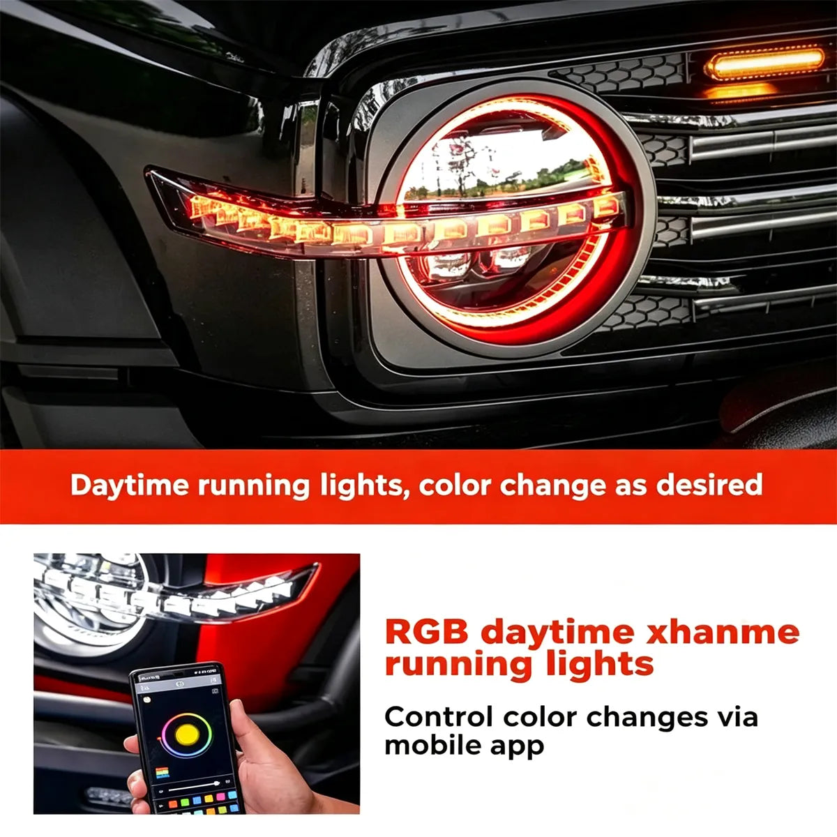 Front headlight for Tank 300, LED-lens, RGB DHO, streaming turn signals