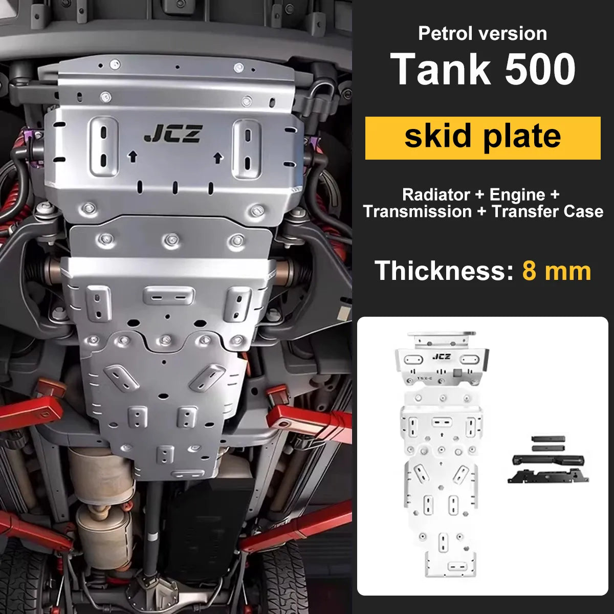 8mm Aluminum Alloy Fuel Tank Skid Plate for GWM Tank 300 / 400 / 500 – Off-Road Underbody Chassis Guard