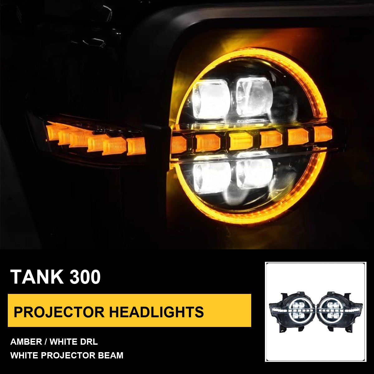 LED Projector Headlight Assemblies for GWM Tank 300 – Pair