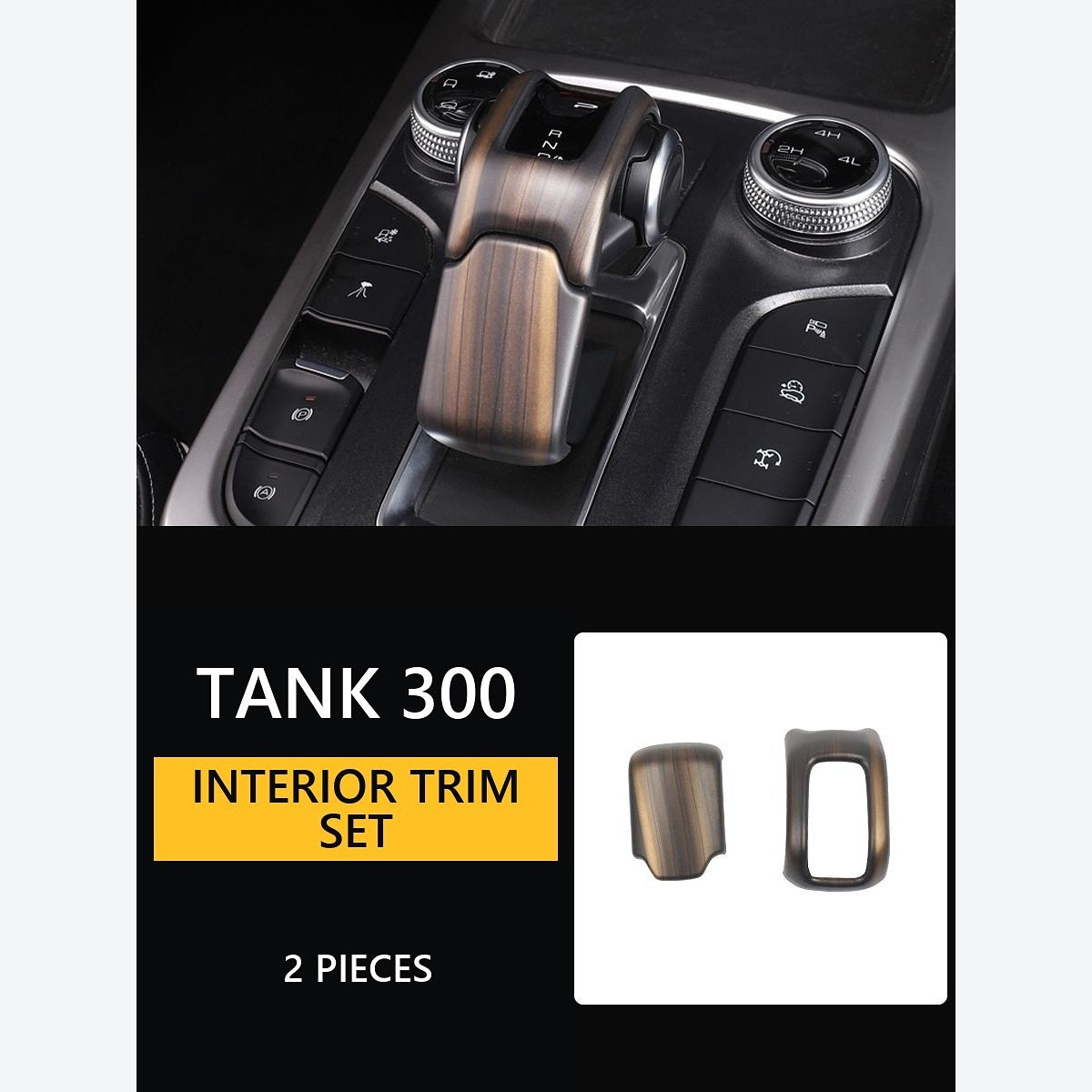 Wood-Look Interior Trim Collection for GWM Tank 300 – Gear Selector Knob & Frame – 2-Piece Set