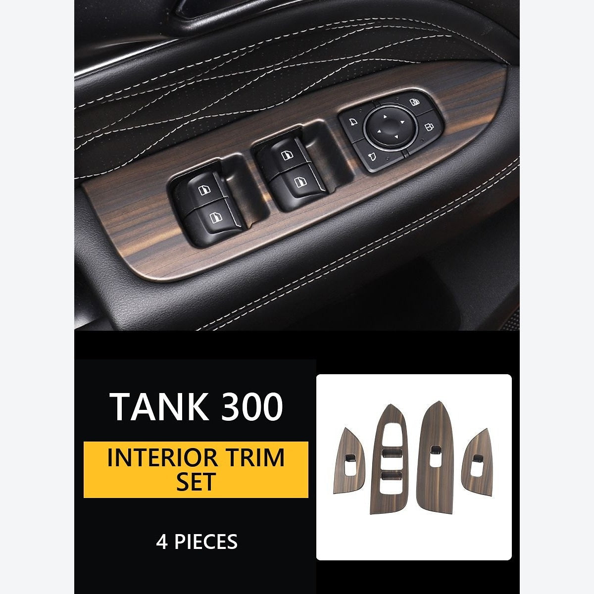 Wood-Look Interior Trim Collection for GWM Tank 300 – Power Window Switch Trim – 4-Piece Set