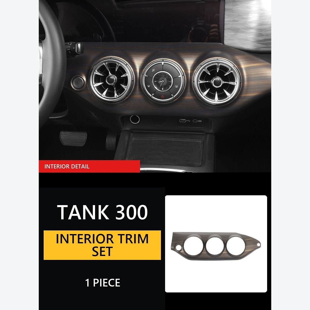 Wood-Look Interior Trim Collection for GWM Tank 300 – Centre Dashboard Air Vent Trim – Three-Vent Frame
