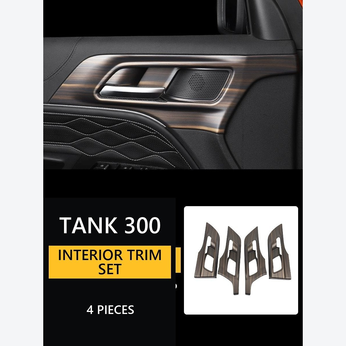 Wood-Look Interior Trim Collection for GWM Tank 300 – Interior Door Handle Trim Panels – 4-Piece Set