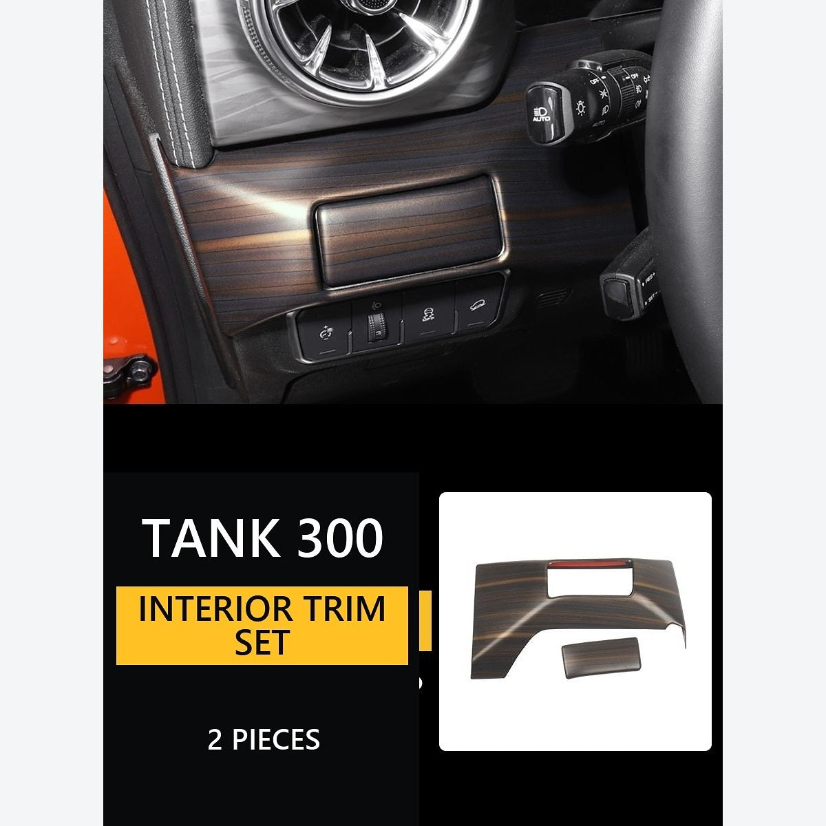 Wood-Look Interior Trim Collection for GWM Tank 300 – Driver Switch Panel Trim – Upper and Lower Trim – 2 Piece