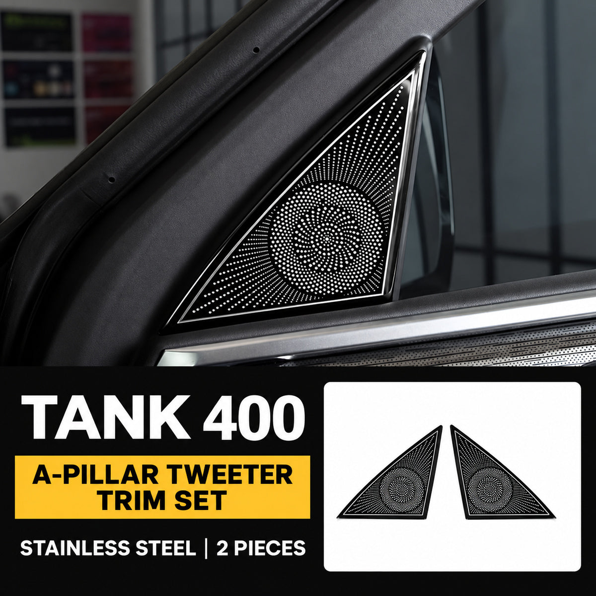 Speaker Grille Cover Collection for GWM Tank 400 – A-Pillar Tweeter Grilles – Black