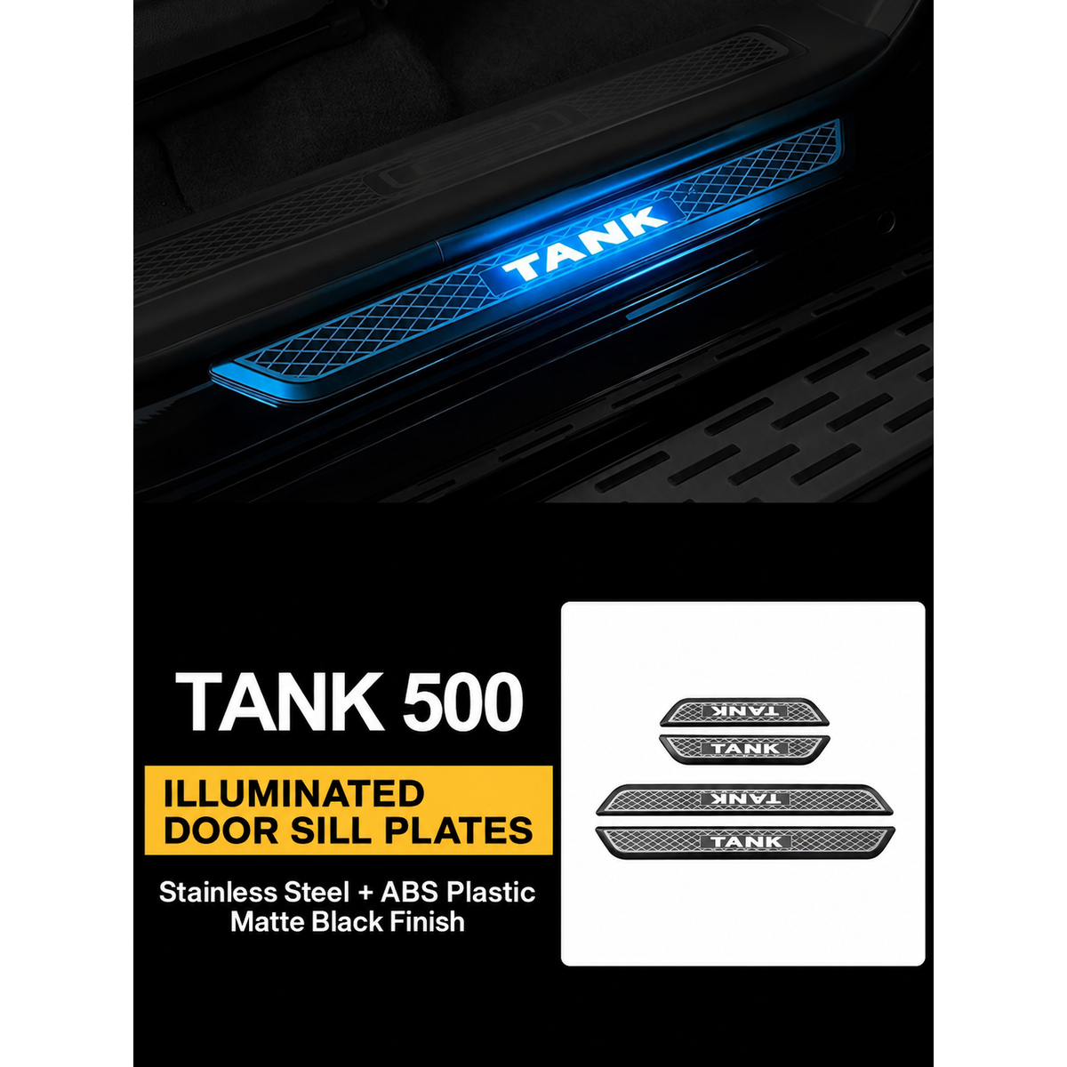 Battery-Powered LED Door Sill Plates for GWM Tank 500 – 4-Piece Set – gallery image 3