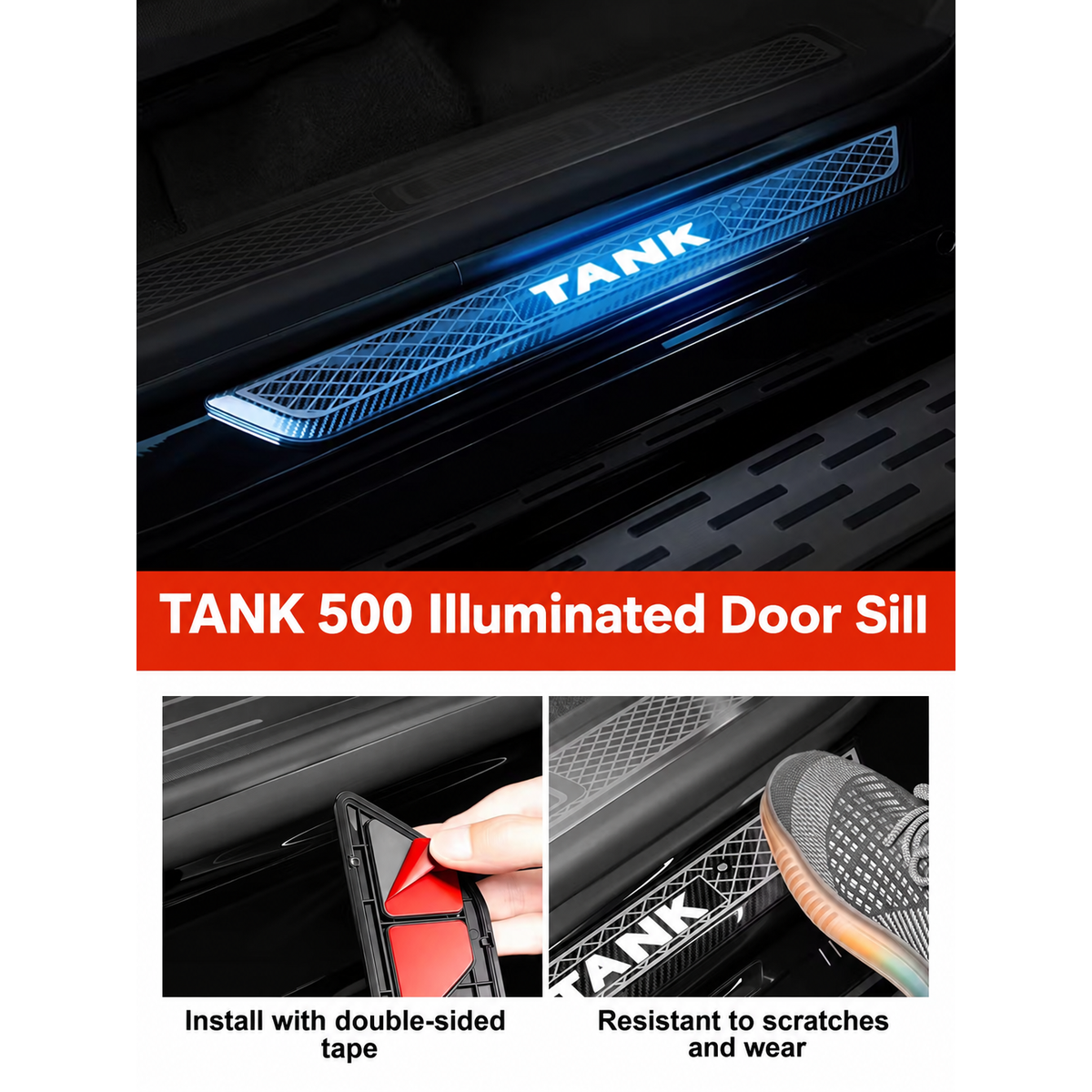 Battery-Powered LED Door Sill Plates for GWM Tank 500 – 4-Piece Set – gallery image 4