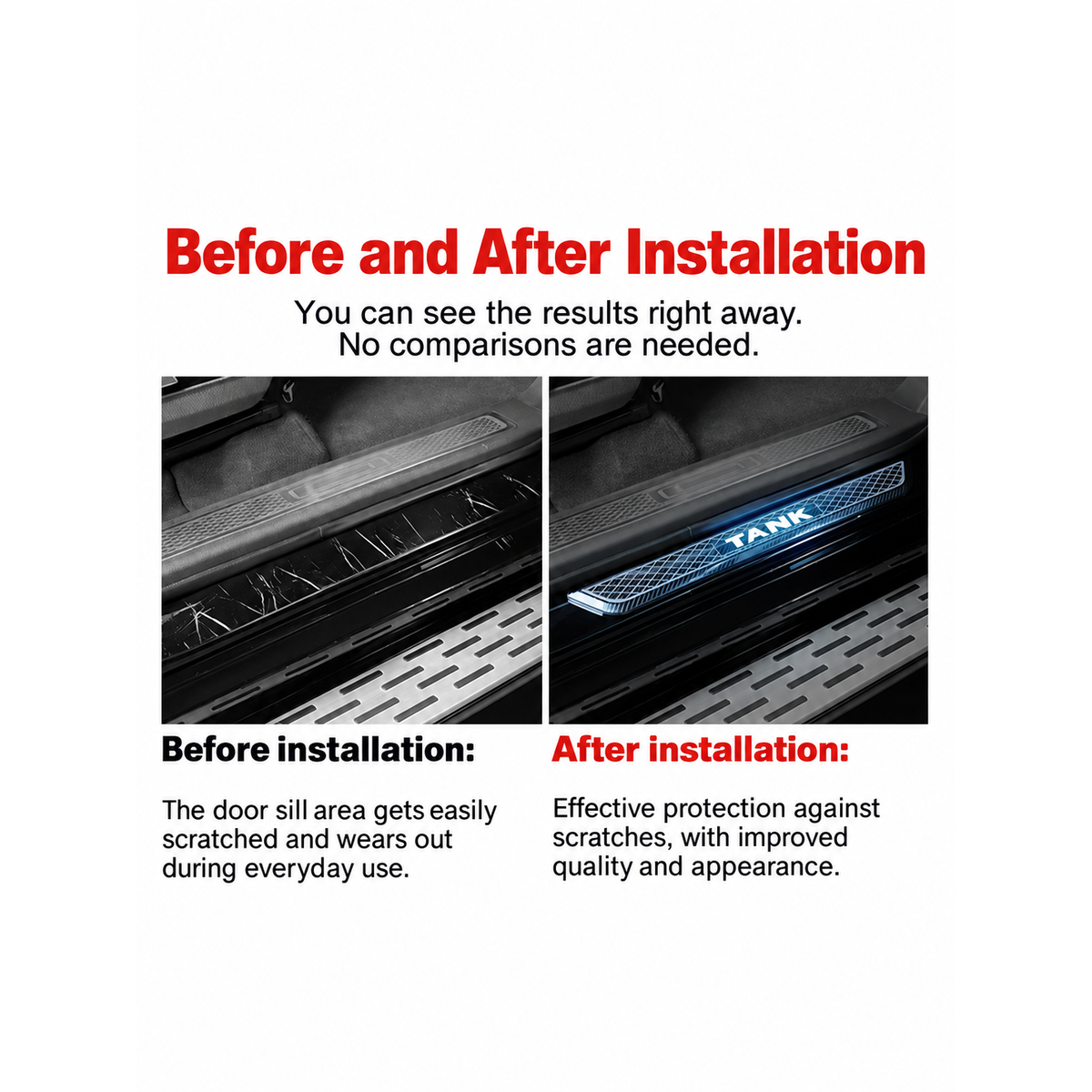 Battery-Powered LED Door Sill Plates for GWM Tank 500 – 4-Piece Set – gallery image 5