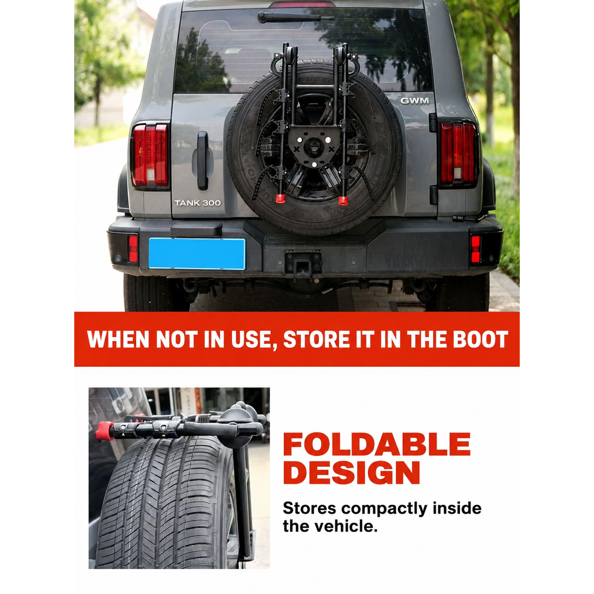 Spare-Wheel-Mount 2-Bike Carrier for GWM Tank 300 / 400 / 500 – gallery image 3