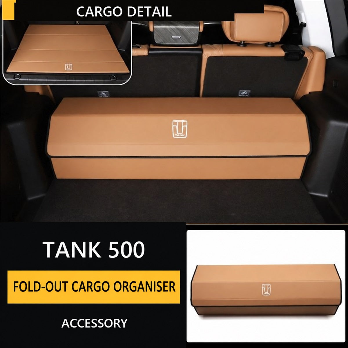 Large Fold-Out Cargo Organiser and Boot Liner for GWM Tank 500 – Light Brown – image 1