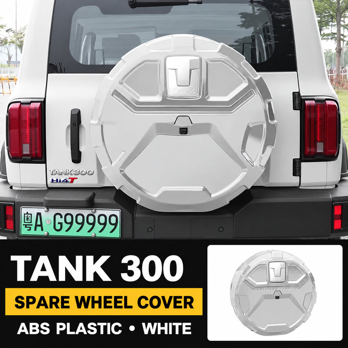 Rugged Hard Spare Wheel Cover for GWM Tank 300 – T-Badge Style – white