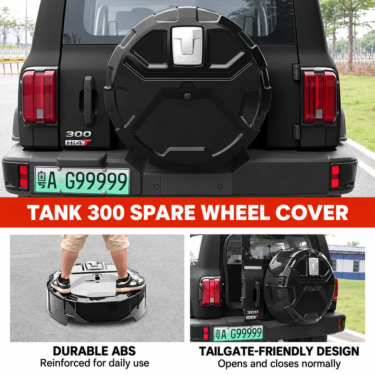 Rugged Hard Spare Wheel Cover for GWM Tank 300 – T-Badge Style – product detail 1