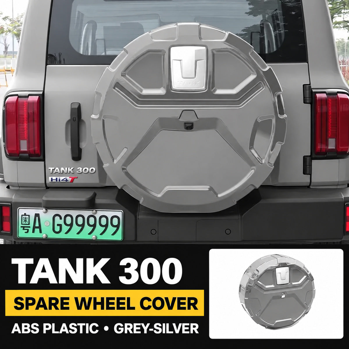 Rugged Hard Spare Wheel Cover for GWM Tank 300 – T-Badge Style – grey or silver