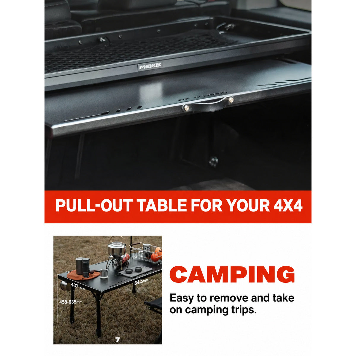 Pull-out camping table removed from the GWM Tank 300 cargo rack