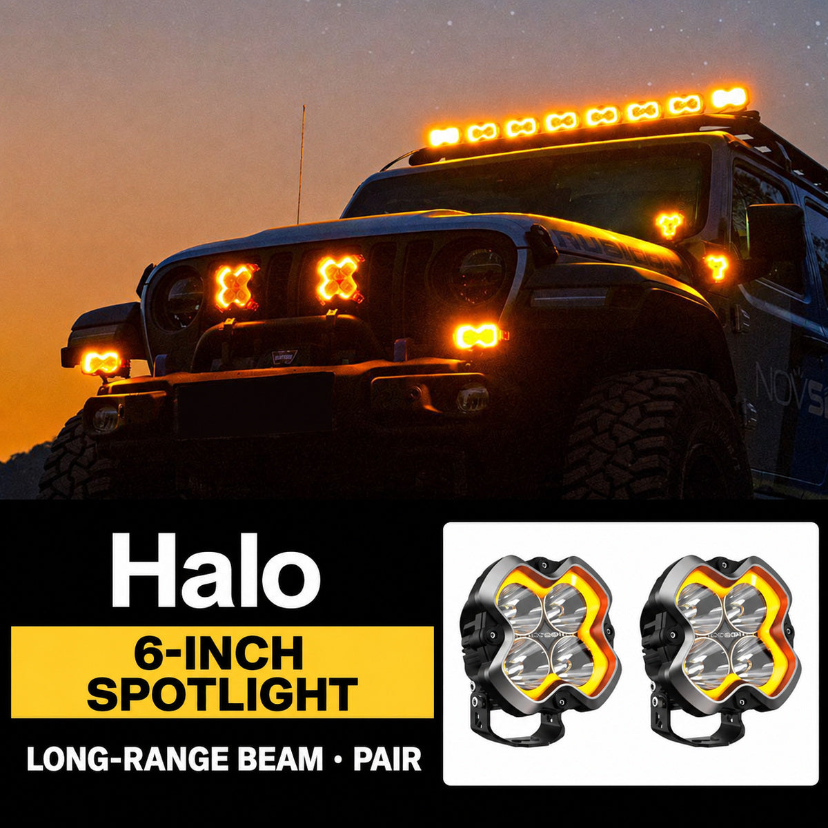 Halo A-Pillar LED Spotlight Pair – 6 inch long-range beam