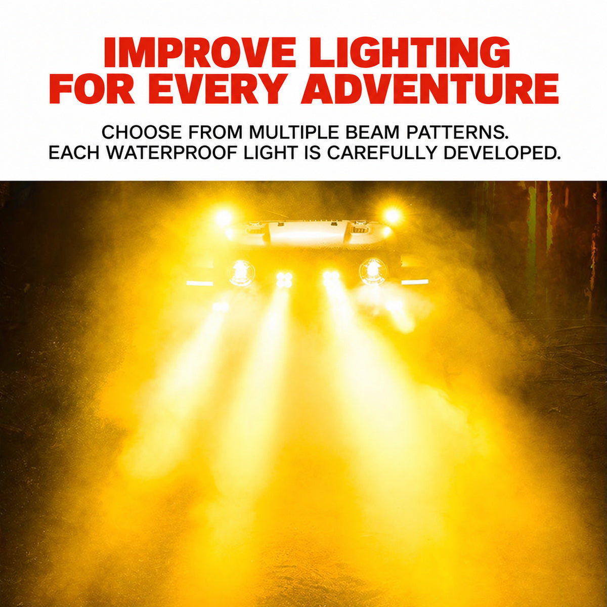 Halo LED Spotlights illuminating an off-road trail