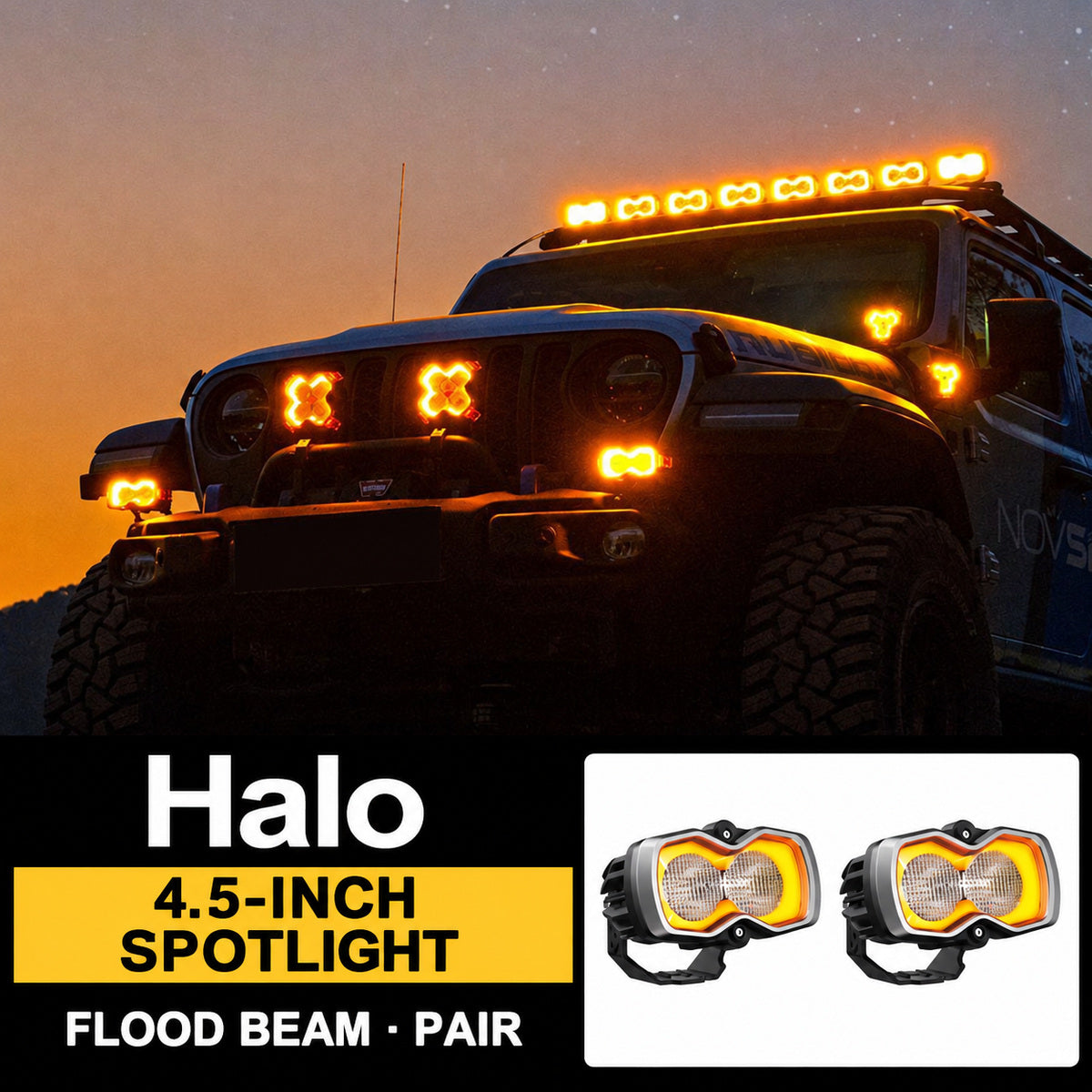 Halo A-Pillar LED Spotlight Pair – 4.5 inch flood beam